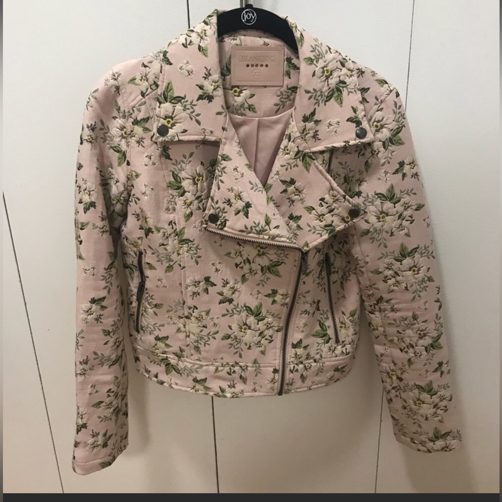 BLANKNYC Pink Brocade Moto Jacket Size Large